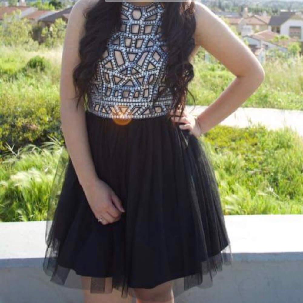 Black Sparkly Halter Dress